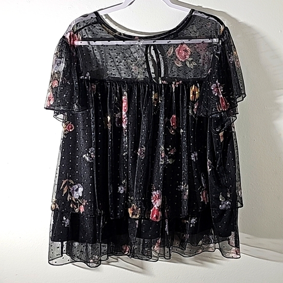 Willow women's top, 3X. Black sheer overlay tier.  Floral print. Goth, f… - Picture 1 of 9